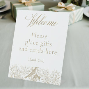 Elegant Tan Chinoiserie Nature Birds Baby Shower Pedestal Sign