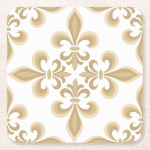 Elegant Tan Damask  Square Paper Coaster