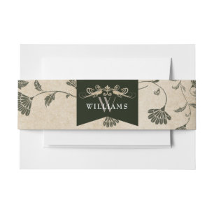 Elegant Tan Floral Vintage Chic Library Wedding Invitation Belly Band