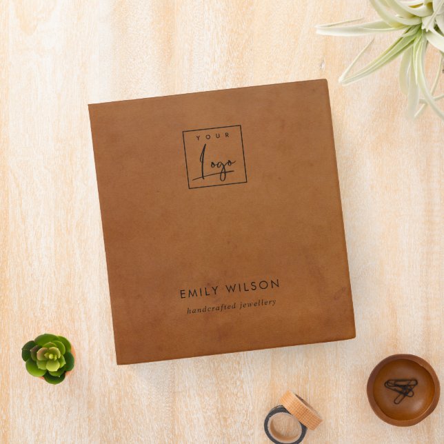 ELegant Tan Leather Texture Logo Business  Binder (In Situ)