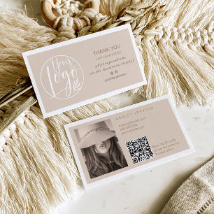 Elegant tan minimalist logo Qr order thank you Business Card