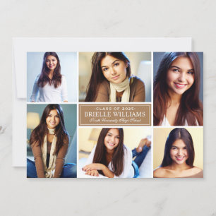 Elegant Tan Photo Collage Graduation Party Invitation