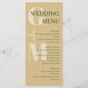 Élégant Tan & Typographie Verte Menu Mariage