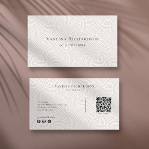 Elegant Tan Woven Geometric QR Code Social Business Card