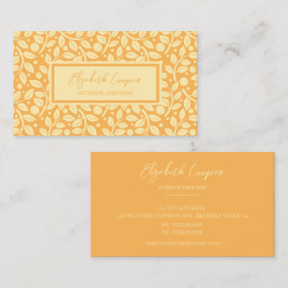 Elegant Tangerine & Cream Leaf Pattern Business Card