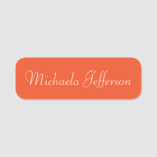 Elegant Tangerine Orange Unique Calligraphy Name Tag