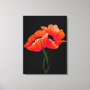 Elegant Tangerine Poppies on Black Canvas