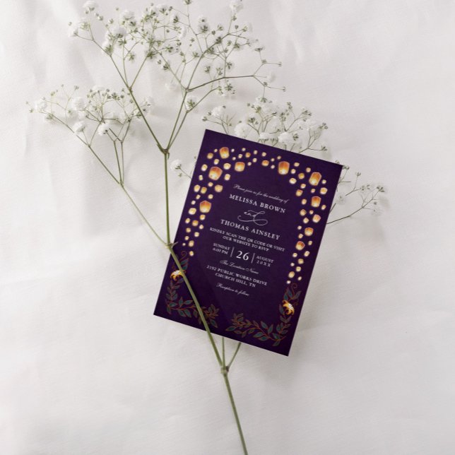 Elegant Tangled Lanterns Budget QR Code Wedding Invitation (Creator Uploaded)