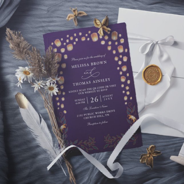 Elegant Tangled Lanterns Budget QR Code Wedding Invitation (Creator Uploaded)