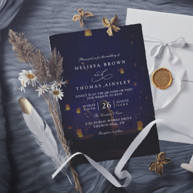 Elegant Tangled Lanterns Modern QR Code Wedding Invitation (Creator Uploaded)
