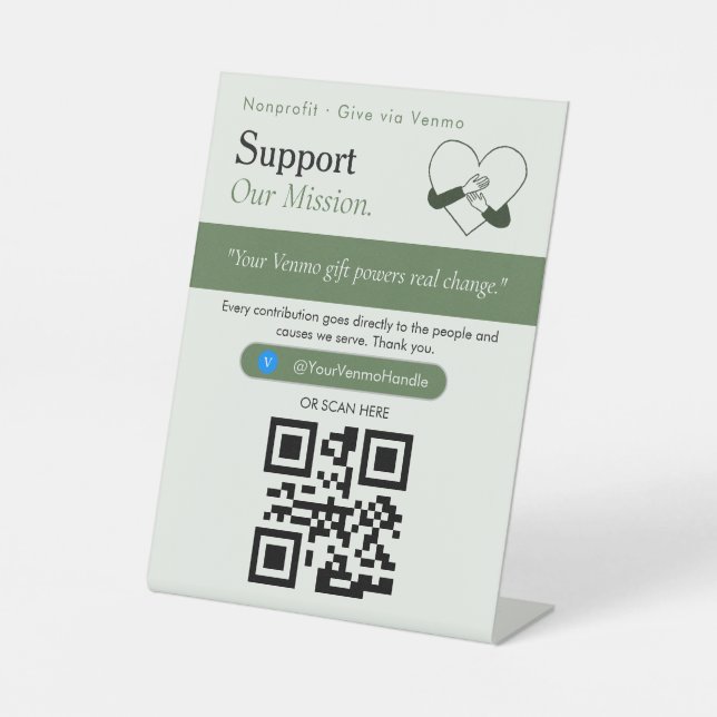 Elegant tap to support QR Code Sign Venmo Tips (Front)
