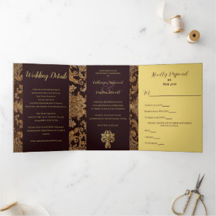 Elegant Tapestry Wedding Tri-Fold Invitation