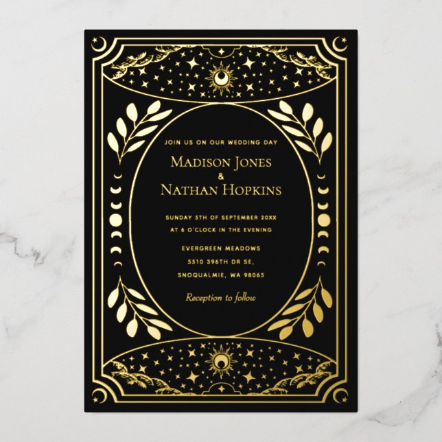 Elegant Tarot Gothic Wedding Foil Invitation (Front)