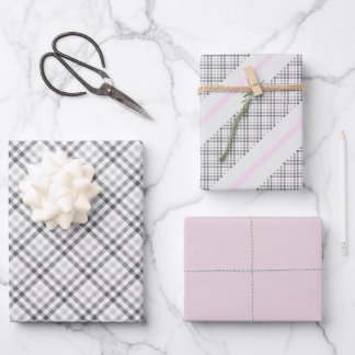 Elegant Tartan Grey White Blush Pattern Wrapping Paper Sheet