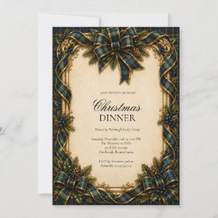 Elegant Tartan Plaid Bow Christmas Dinner Invitation