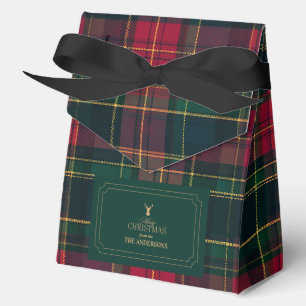 Elegant Tartan Plaid Merry Christmas Family Name Favor Box