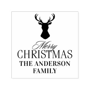 Elegant Tartan Plaid Merry Christmas Family Name Self-inking Stamp