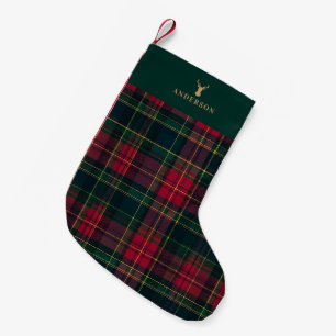 Elegant Tartan Plaid Merry Christmas Family Name Small Christmas Stocking