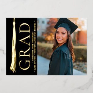 Elegant Tassel High School Grad Party Custom Foil Holiday Card