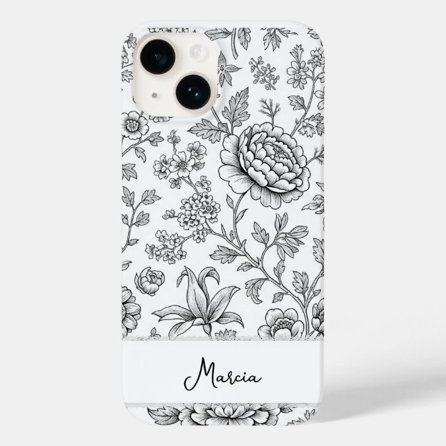 Elegant Tasteful Personalized Floral Drawing Case-Mate iPhone Case (Back)