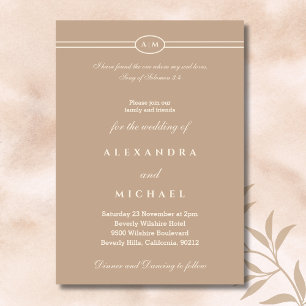 Elegant Taupe Bible Verse Christian Wedding  Invitation