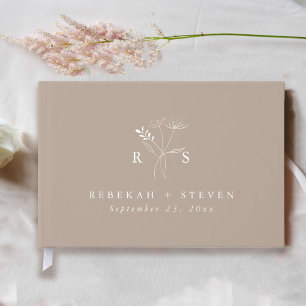 Elegant Taupe   Botanical Floral Monogram Wedding Guest Book