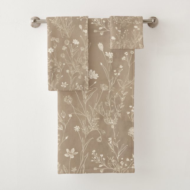 Elegant Taupe Brown Botanicals Bath Towel Set (Insitu)