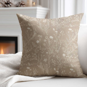 Elegant Taupe Brown Flower  Throw Pillow
