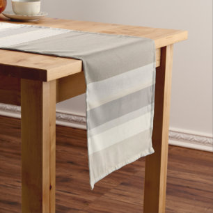 Elegant Taupe Cream and Grey striped farmhouse Short Table Runner