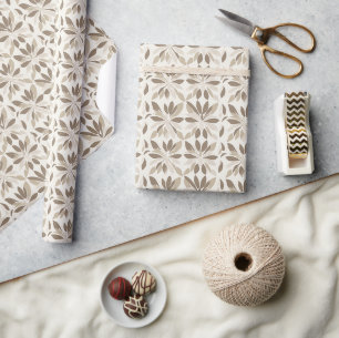 Elegant Taupe Cream Modern Floral Wrapping Paper