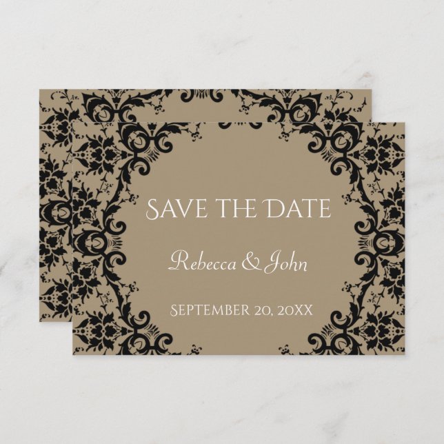 Elegant Taupe Damask Floral Wedding Save The Date (Front/Back)