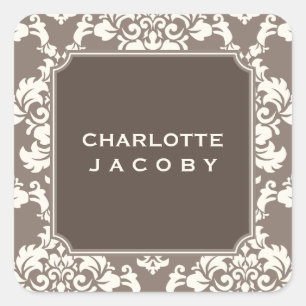 Elegant Taupe Damask Personalized Sticker