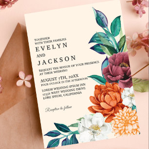 Elegant Taupe Fall Terracotta Floral Wedding Invitation