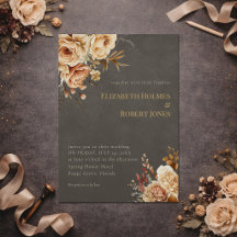 Elegant Taupe Floral Wedding Invitation