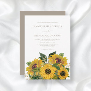 Elegant Taupe Floral Wedding Invitation