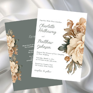 Elegant Taupe Floral Wedding With Sage Green Invitation