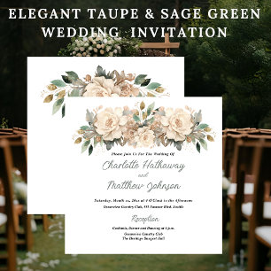 Elegant Taupe Floral Wedding with Sage Green Invitation