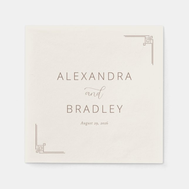 Elegant Taupe Geometric Accents Napkin (Front)