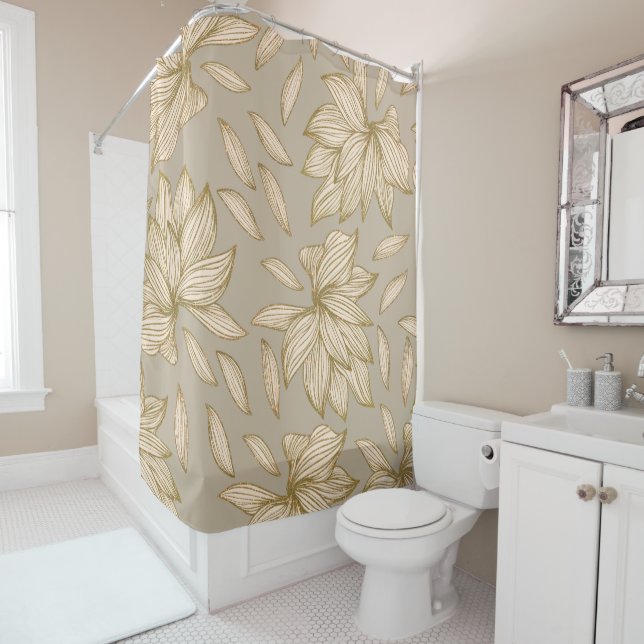 Elegant Taupe Gold Glitter Floral Line Art (In Situ)