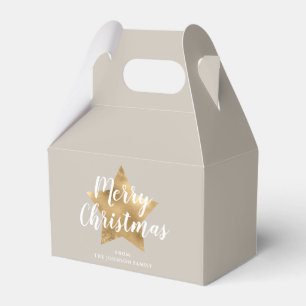 Elegant Taupe Gold Star Christmas Favor Box