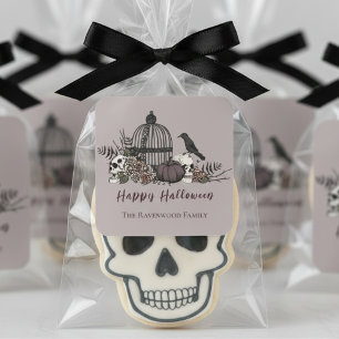 Elegant Taupe Grey Gothic Happy Halloween Square Sticker