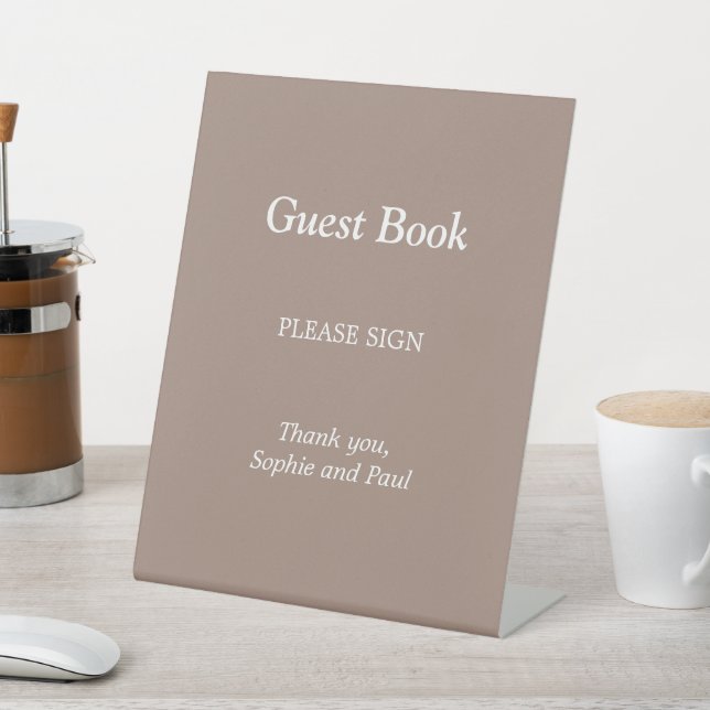 Elegant Taupe Guest Book Pedestal Sign (In SItu)