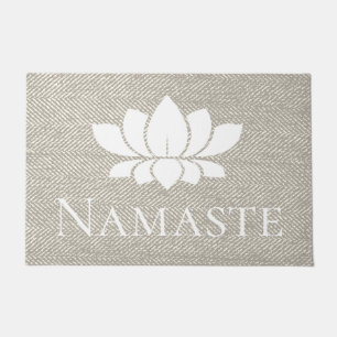 Elegant Taupe Herringbone Namaste White Lotus Doormat