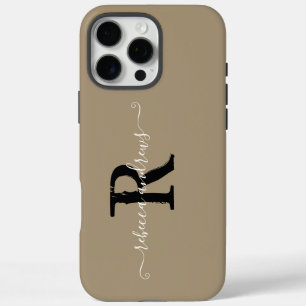 Elegant Taupe Initials Monogram Script Name Custom iPhone 16 Pro Max Case
