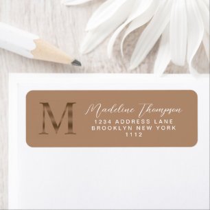 Elegant Taupe Metallic Gold Monogram Address