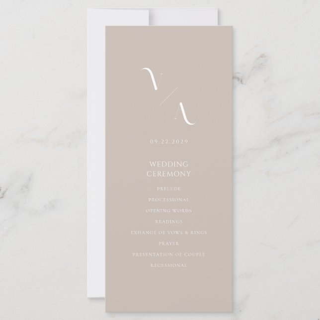 Elegant Taupe Modern Minimalist Wedding Program (Front)