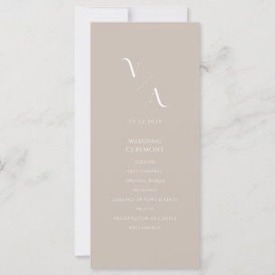 Elegant Taupe Modern Minimalist Wedding Program