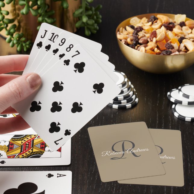 Elegant Taupe Name Initials Monogram Playing Cards (In Situ)