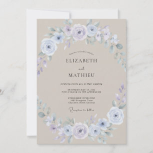 Elegant Taupe Periwinkle Petal Wedding Invitation