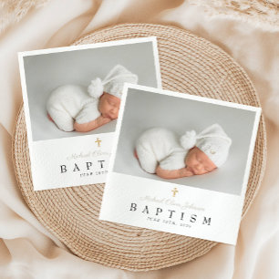 Elegant Taupe Religious Cross Photo Baptism Napkin